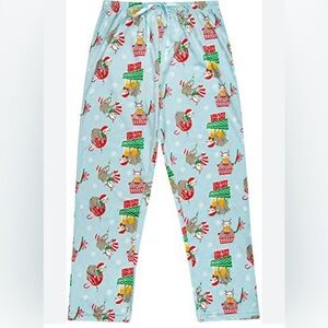 Daydream Sloth Christmas Pajama Pants Large Fleece Holiday Cozy Winter Santa